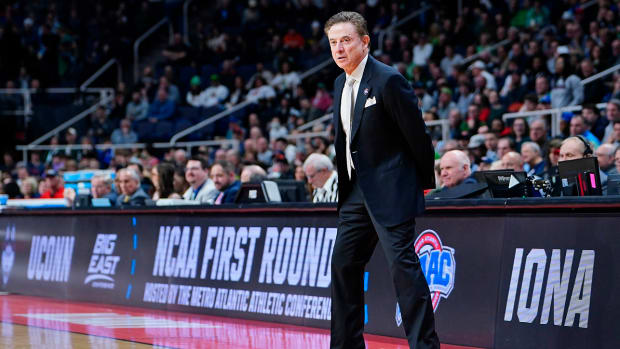 Iona coach Rick Pitino looks on during a game.